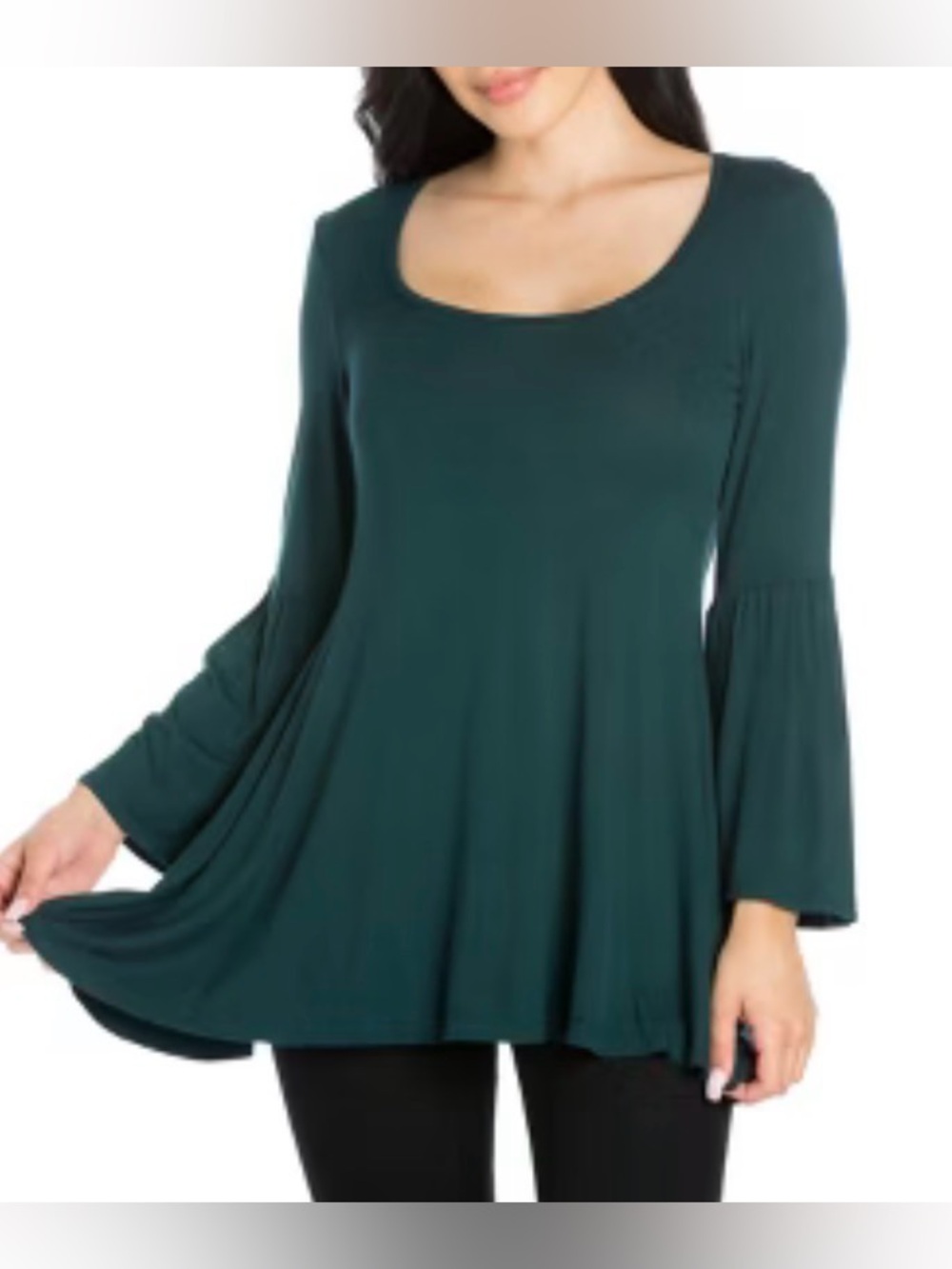 NWT 24Seven Comfort Long Bell Sleeved Flared Tunic Top in Hunter Green - Size L